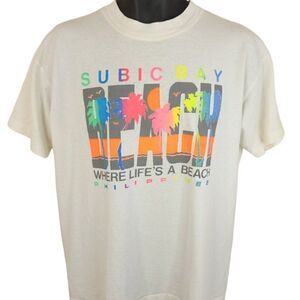 Subic Bay T Shirt Vintage Philippines Tropical Travel Palm Trees Beach Mens